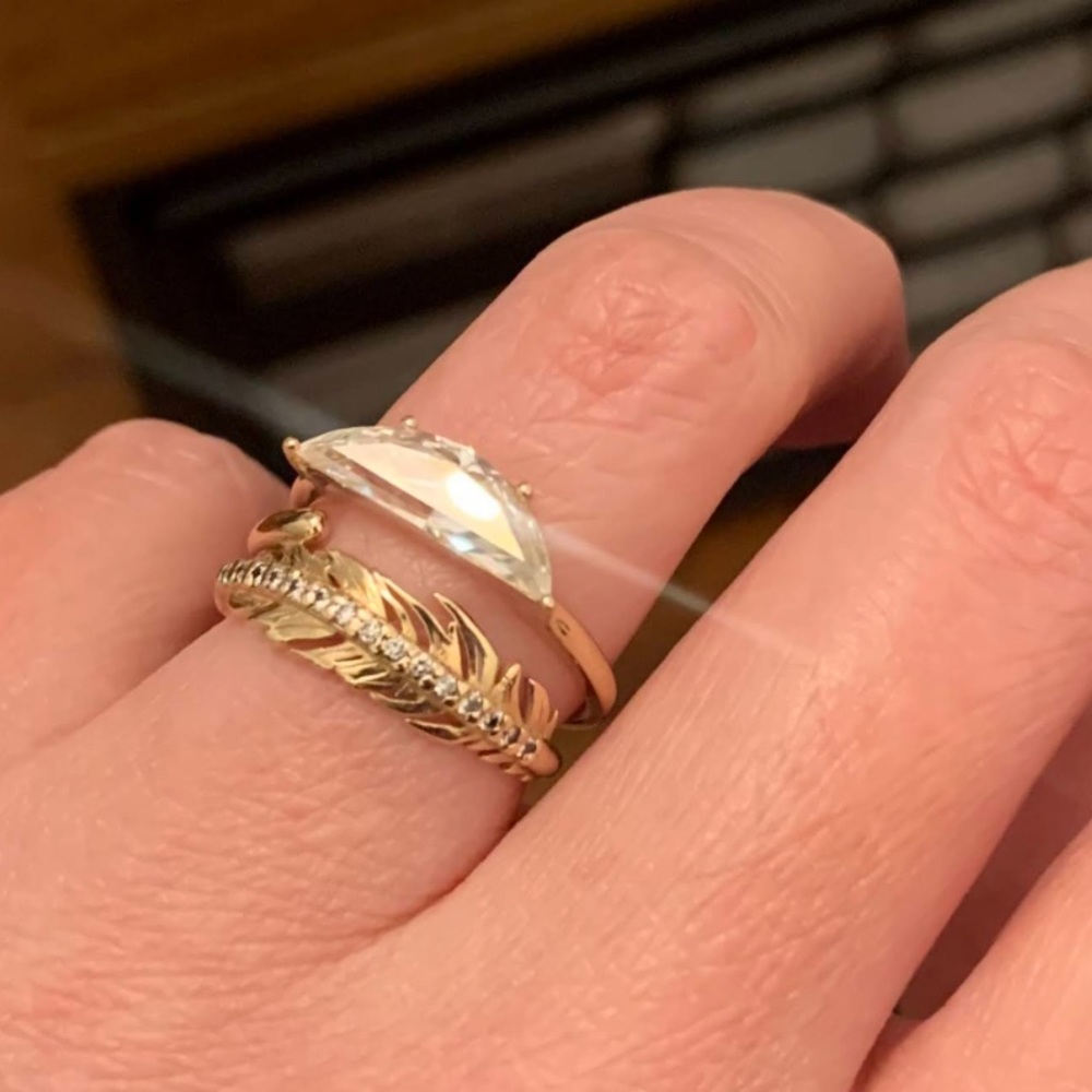 Half Moon 14k Yellow Gold Moissanite Engagement Ring